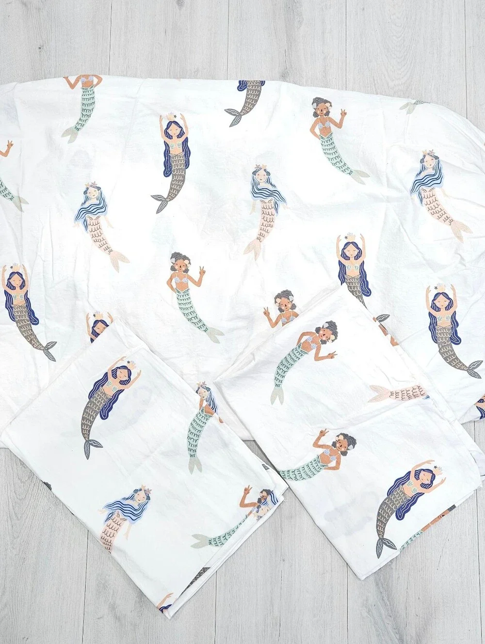 Crate & Kids Kaia Mermaid FULL Fitted Sheet & 2 STD Pillowcases Organic Cotton